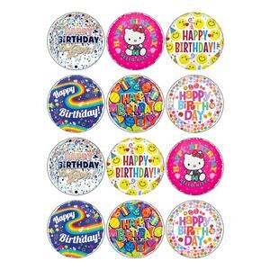 Happy Birthday Pinback Buttons Set of 12 Metal Back Handmade